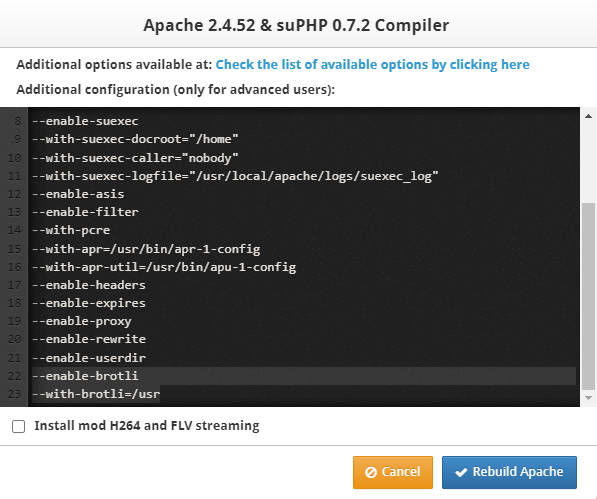 CWP Apache Enable mod_brotli Brotli Compression - Control Web Panel